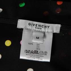 Pre Owned Givenchy Black Confetti Polka Dot Printed Silk Jersey Draped Skirt M