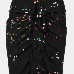 Pre Owned Givenchy Black Confetti Polka Dot Printed Silk Jersey Draped Skirt M