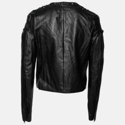 Givenchy Black Crystal Embellished Leather Zip Front Jacket L