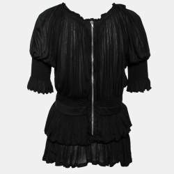 Givenchy Black Stretch Knit Ruched Draped Top M