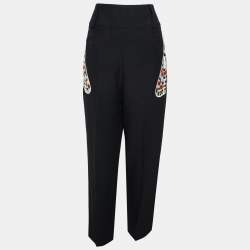 Pre Owned Givenchy Black Crepe & Printed Satin Inset Detailed Pants M