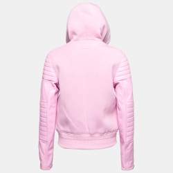 Givenchy Pink Neoprene & Leather Zip Front Hoodie M