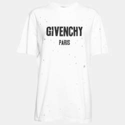 Pre Owned Givenchy White Logo Print Distressed Cotton Short Sleeve T-Shirt XS