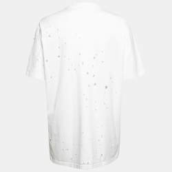 Pre Owned Givenchy White Logo Print Distressed Cotton Short Sleeve T-Shirt XS