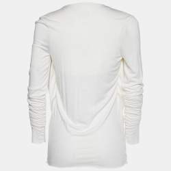 Givenchy Off-White Stretch Knit Beaded Chain Detail Draped Blouse M
