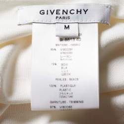 Givenchy Off-White Stretch Knit Beaded Chain Detail Draped Blouse M