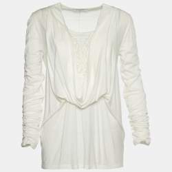 Givenchy Off-White Knit Lace Inlay Cowl Neck Lace Blouse L