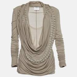 Givenchy Beige Silk Knit Ruffle Detail Top M