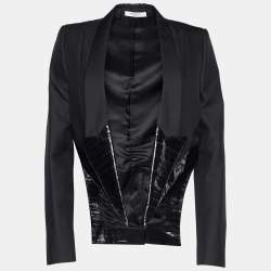 Pre Owned Givenchy Black Wool Blend Eel Leather Trim Tail Coat Blazer M
