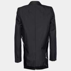 Pre Owned Givenchy Black Wool Blend Eel Leather Trim Tail Coat Blazer M