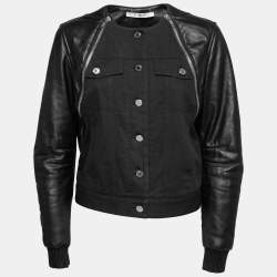 Givenchy Black Denim & Leather Zip Detail Button Front Jacket M