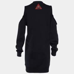 Givenchy Black Cotton Eye Embroidered Cold Shoulder Shift Dress M