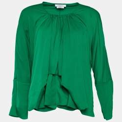 Givenchy Green Synthetic Draped Long Sleeve Blouse M