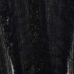 Pre Owned Givenchy Black Silk Mesh Ruffled & Embellished Sheer Blouse M