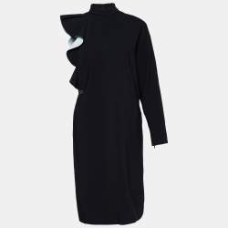 Givenchy Black Crepe Ruffle Detail Mini Dress S