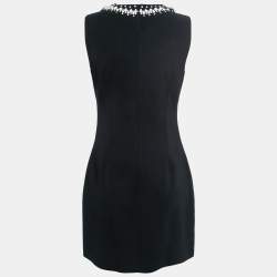 Pre Owned Givenchy Black Crepe Neck-Embellished Sheath Dress M