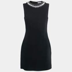 Pre Owned Givenchy Black Crepe Neck-Embellished Sheath Dress M