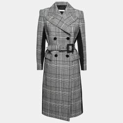Givenchy Black Plaid Patterned Wool Belted Coat M  