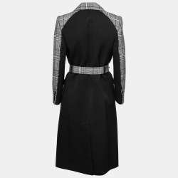Givenchy Black Plaid Patterned Wool Belted Coat M  