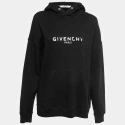 Givenchy Black Cotton Faded Logo Print Hooded Sweatshirt M