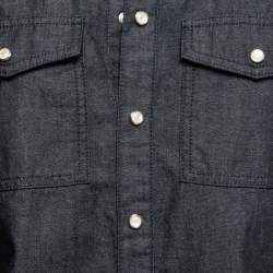 Pre Owned Givenchy Blue Denim Logo Printed Button Front Shirt L