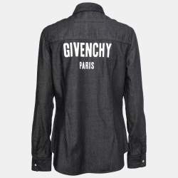 Pre Owned Givenchy Blue Denim Logo Printed Button Front Shirt L