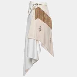 Givenchy Cream Crepe & Silk Chain Fringe Asymmetrical Skirt S