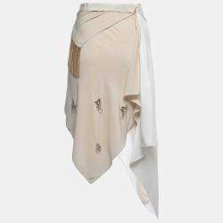 Givenchy Cream Crepe & Silk Chain Fringe Asymmetrical Skirt S