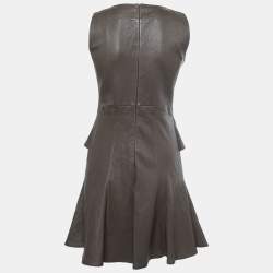 Pre Owned Givenchy Dark Brown Leather Flared Midi Dress M