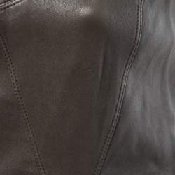 Pre Owned Givenchy Dark Brown Leather Flared Midi Dress M