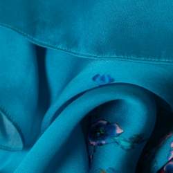Givenchy Blue Floral Printed Chiffon Silk Tie Neck Maxi Dress S