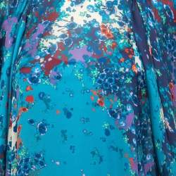 Givenchy Blue Floral Printed Chiffon Silk Tie Neck Maxi Dress S