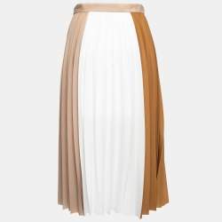 Pre Owned Givenchy Beige & White Plisse Pleated Skirt S