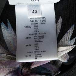 Givenchy Black Floral Printed Silk Chiffon & Satin Sleeve Detail Sheer Top M