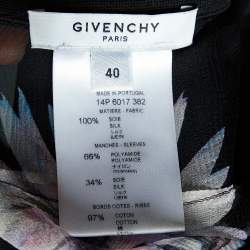Givenchy Black Floral Printed Silk Chiffon & Satin Sleeve Detail Sheer Top M