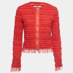 Givenchy Red Tulle Flounce Satin Trimmed Zip Front Jacket M