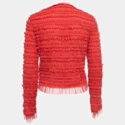Givenchy Red Tulle Flounce Satin Trimmed Zip Front Jacket M