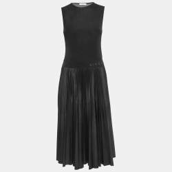 Givenchy Black Jersey Pleated Midi Dress M