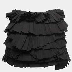 Pre Owned Givenchy Black Ruffled Cotton Mini Skirt S
