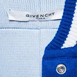 Pre Owned Givenchy Blue Wool Knit Logo Embroidered Bomber Jacket XS