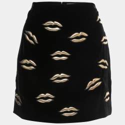 Givenchy Black Velvet Lip Appliqued Mini Skirt L