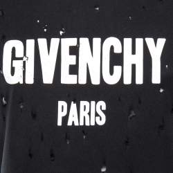 Pre Owned Givenchy Black Distressed Logo Print Cotton Crew Neck T-shirt M