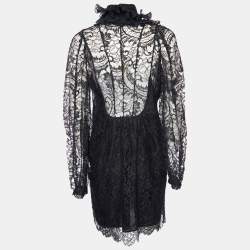 Givenchy Black Lace Ruffle Applique Detail Midi Dress L