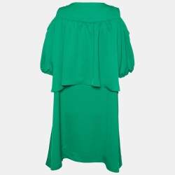 Pre Owned Givenchy Green Georgette Cut Shoulder Detail Mini Dress L
