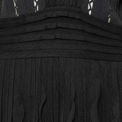 Pre Owned Givenchy Black Patterned Knit Ruffled Mini Dress L