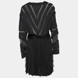 Pre Owned Givenchy Black Patterned Knit Ruffled Mini Dress L