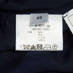 Givenchy Navy Blue Draped Silk Chiffon Long Sleeve Blouse M
