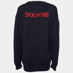 Pre Owned Givenchy Navy Blue 4G Logo Cotton Knit Crew Neck Jumper S