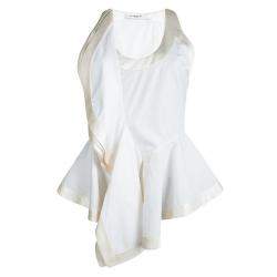 Givenchy White Silk Trim Ruffle Detail Sleeveless Top L