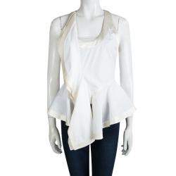 Givenchy White Silk Trim Ruffle Detail Sleeveless Top L